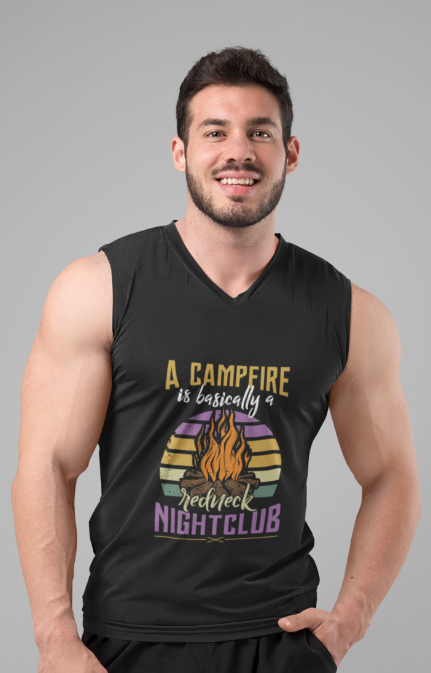 Campfire rednect night club; 100% cotton Seamless double-needle ⅞” neck Double -needle armholes and hem