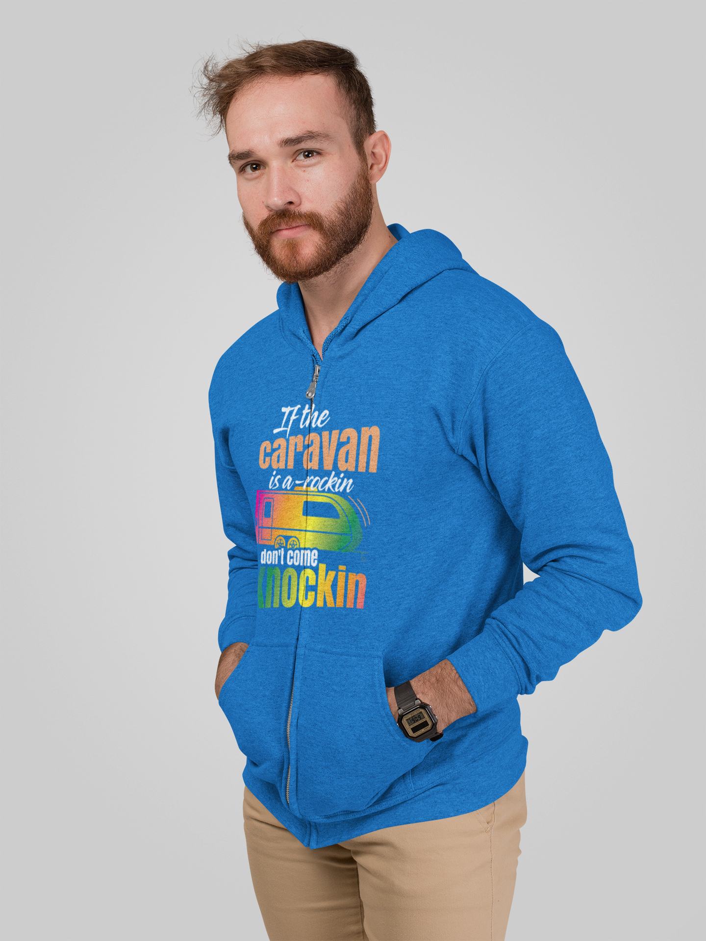 caravan rockin, don't knock; Full-zip hoodie sweatshirt