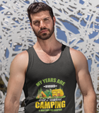 Camping and waiting for camping; 100% cotton tank top. Removable tag for comfort