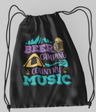 Beer Camping Country Music; 100% Cotton sheeting Dyed-to match draw cord closure