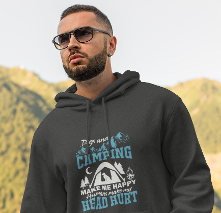Dogs and Camping make me happy; Pull-over hoodie sweatshirt