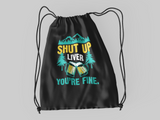 Shut up Liver; 100% Cotton sheeting Dyed-to match draw cord closure