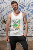Camp more worry less; 100% cotton tank top. Removable tag for comfort