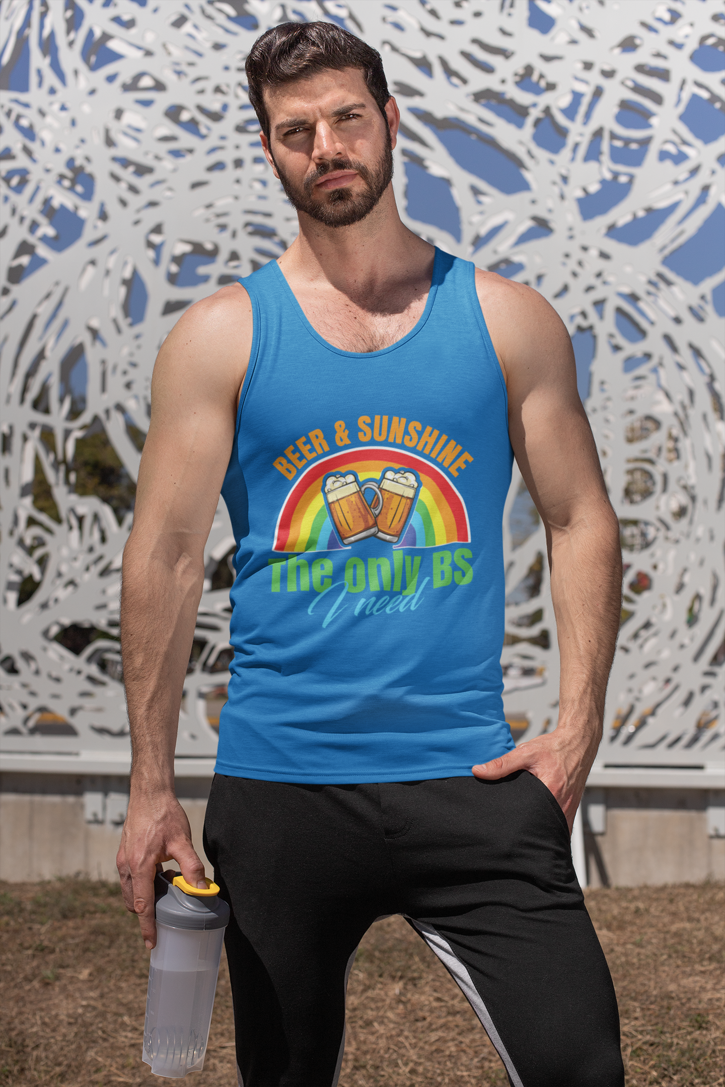 Beer & Sunshine; 100% cotton tank top. Removable tag for comfort