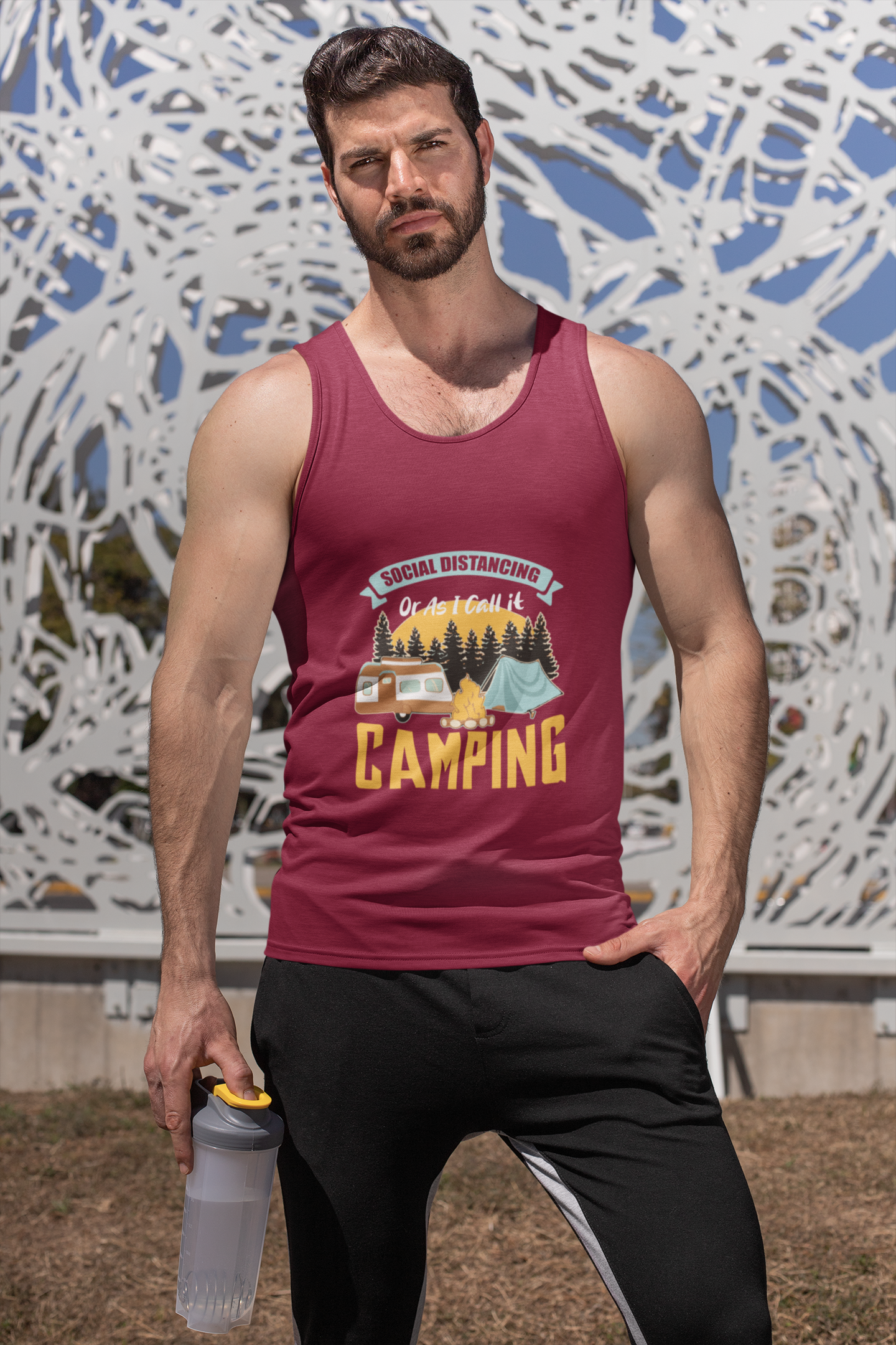 Social distancing or as i call it camping; 100% cotton tank top. Removable tag for comfort