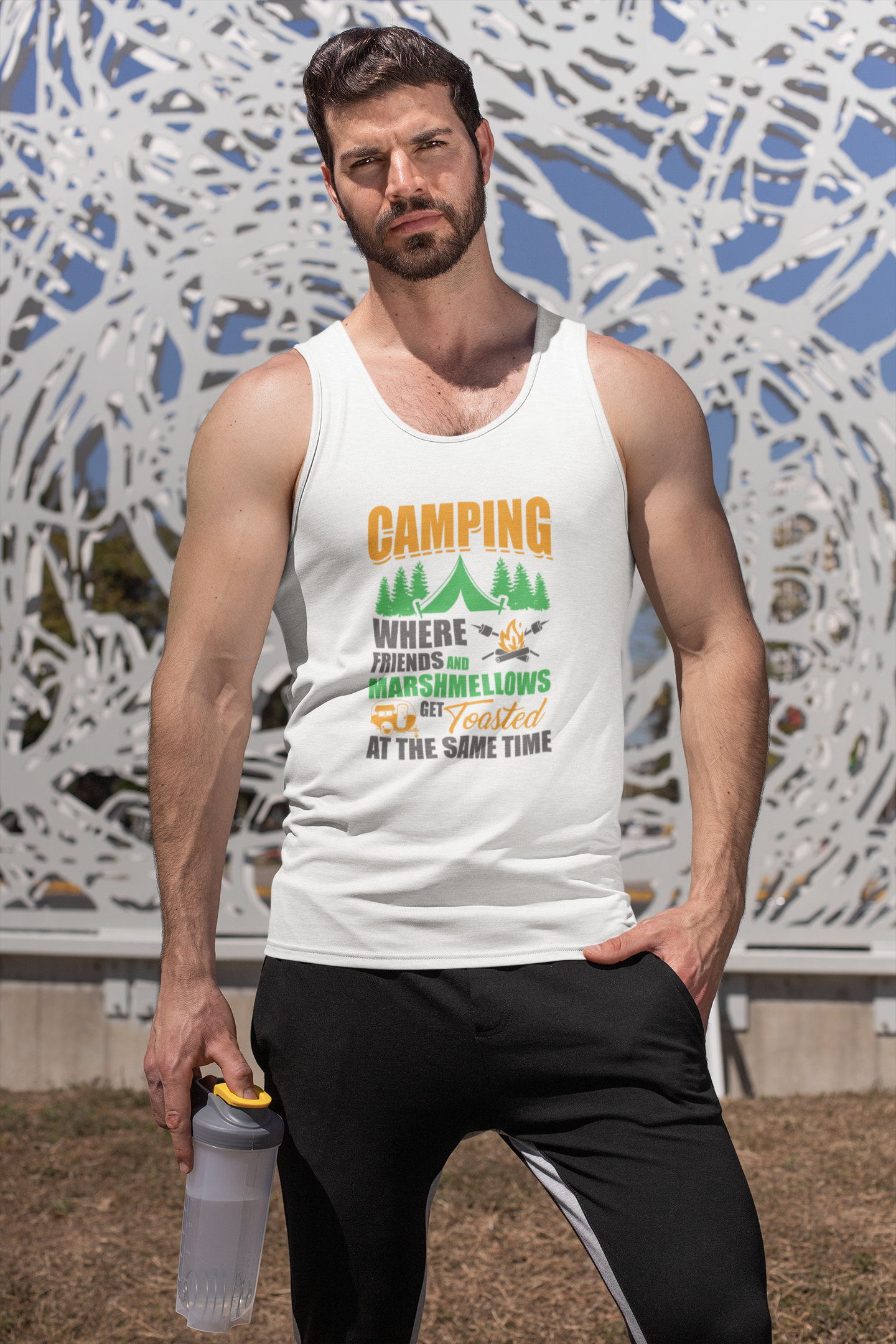 Camping. Get toasted; 100% cotton tank top. Removable tag for comfort