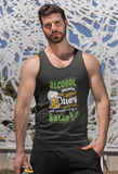 Alcohol. No story ever started;  100% cotton tank top. Removable tag for comfort