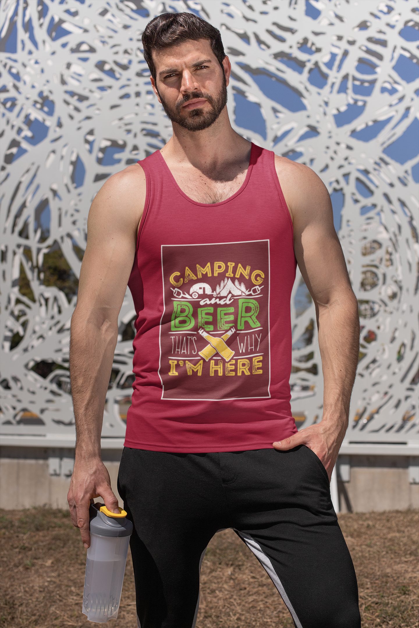 Camping and Beer; 100% cotton tank top. Removable tag for comfort