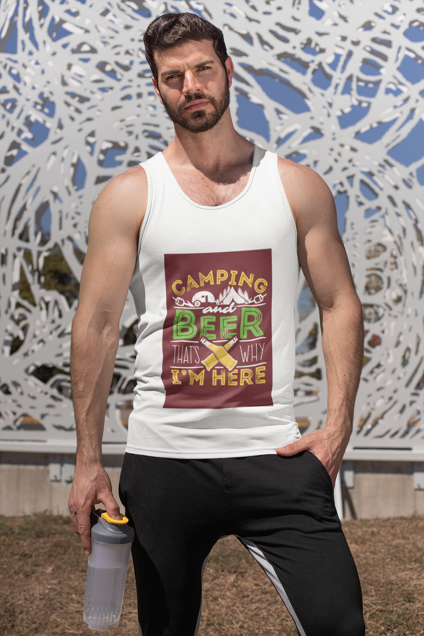 Camping and Beer; 100% cotton tank top. Removable tag for comfort