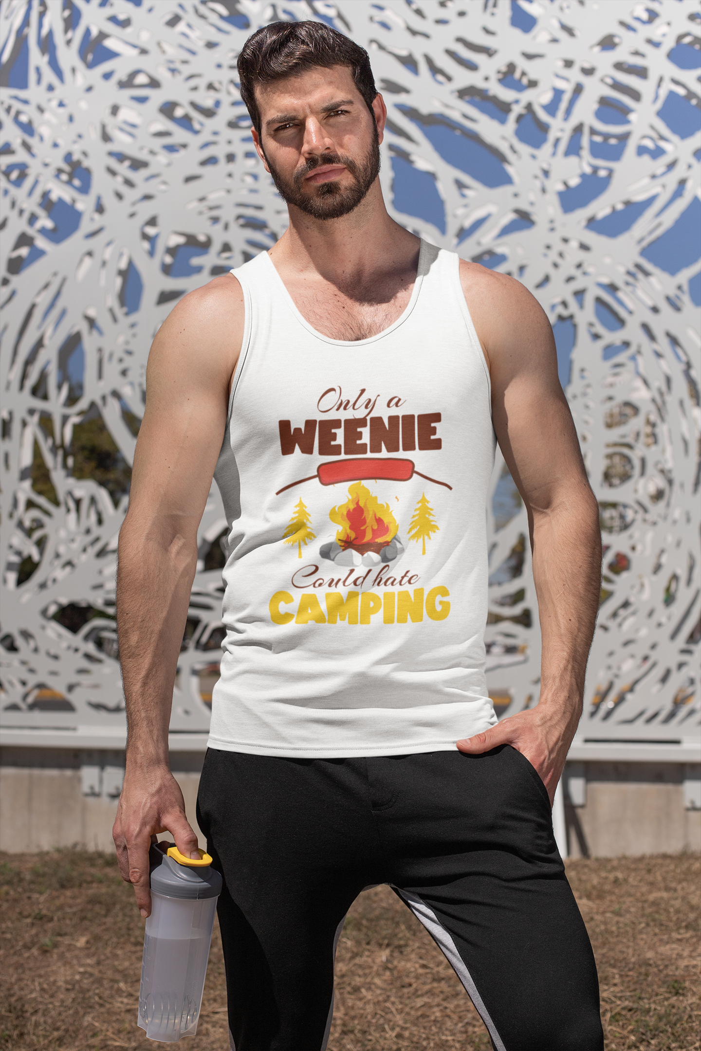 Weenie could hate camping; Soft 100% cotton tank top. Removable tag for comfort