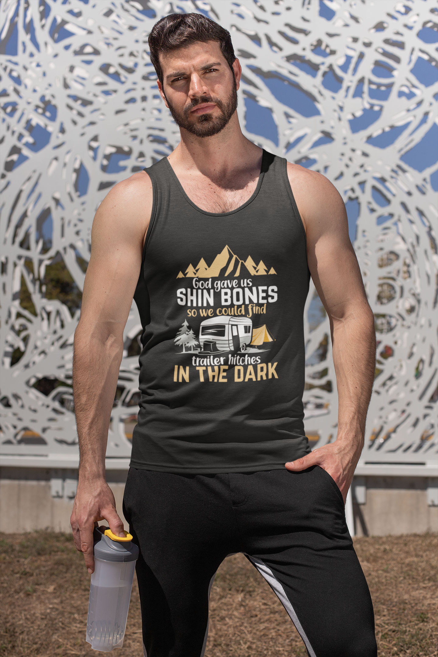 Shin bones find trailer hitches; Soft 100% cotton tank top. Removable tag for comfort