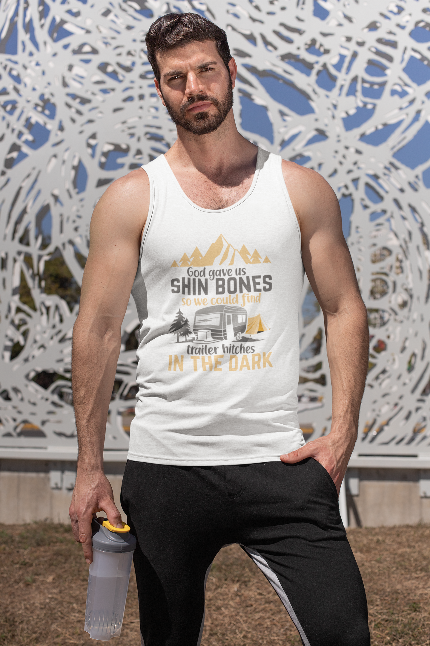 Shin bones find trailer hitches; Soft 100% cotton tank top. Removable tag for comfort
