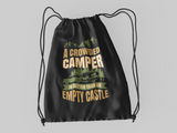 Crowded Camper and empty castle; 100% Cotton sheeting Dyed-to match draw cord closure