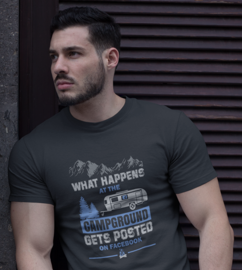 What happens posted on Facebook; 100% cotton Tee Removable tag for comfort