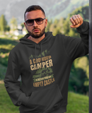 Crowded Camper and empty castle; Pull-over hoodie sweatshirt