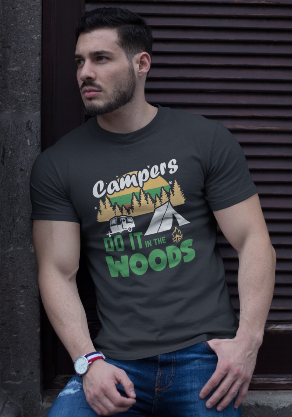 Campers do it in woods; Classic silhouette, 100% cotton Tee Removable tag for comfort