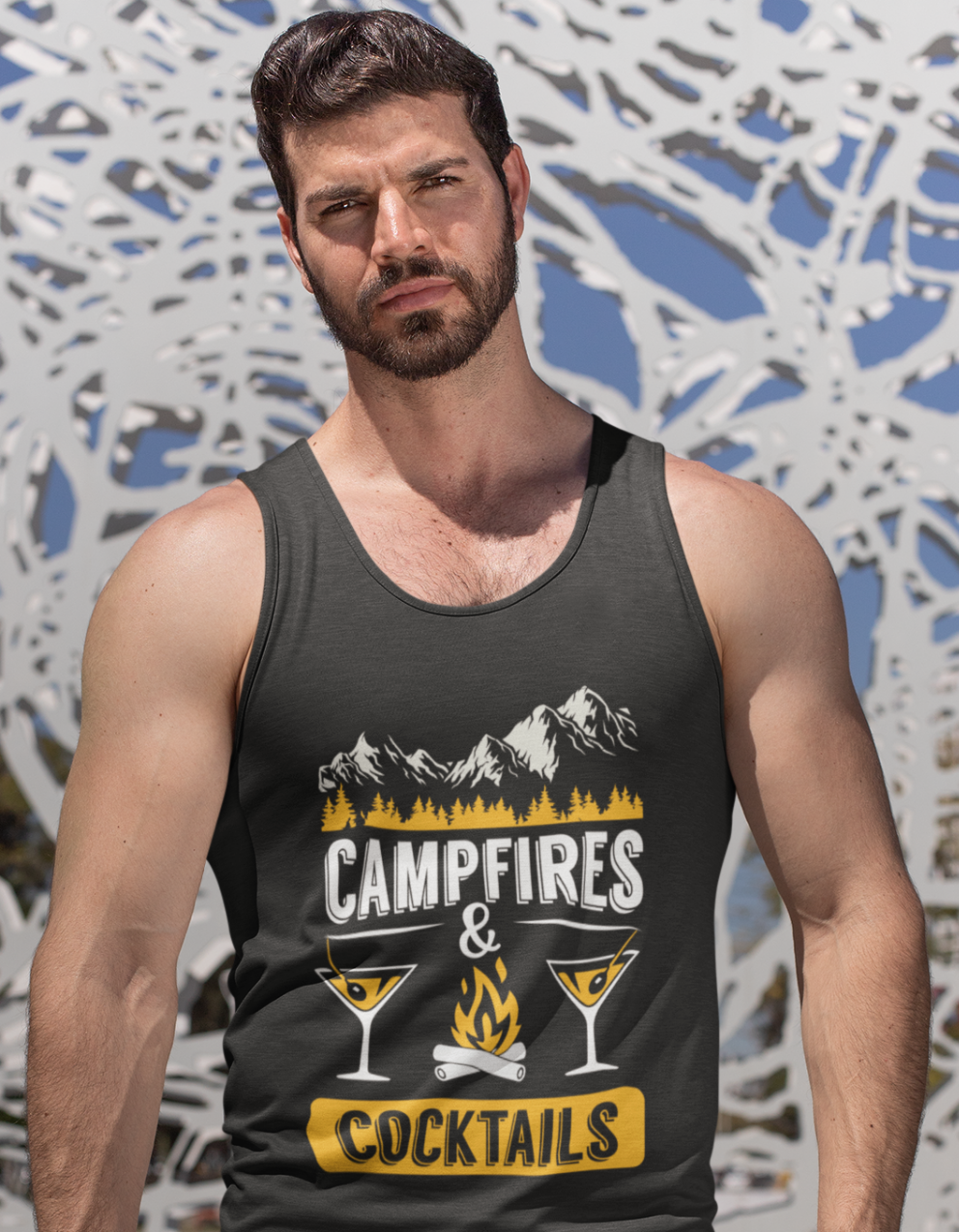 Campfires & Cocktails; Soft 100% cotton tank top. Removable tag for comfort