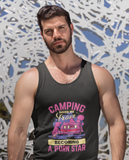 Camping Saved me; 100% cotton tank top. Removable tag for comfort
