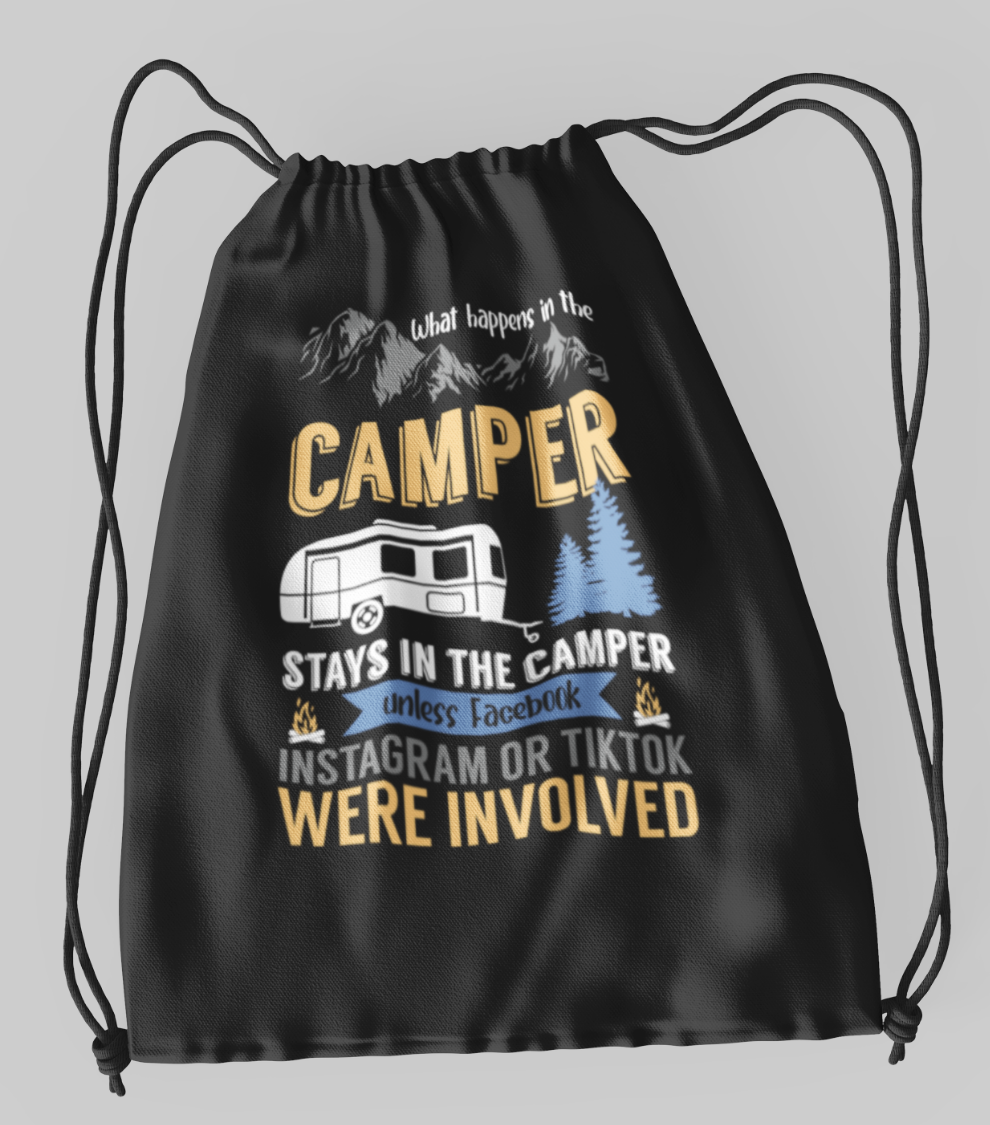 Stays in camper unless Facebook ; 100% Cotton sheeting Dyed-to match drawcord closure