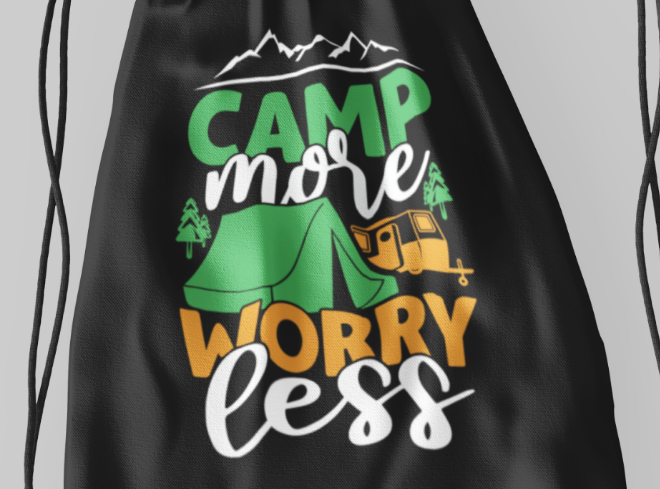 Camp more worry less; 100% Cotton sheeting Dyed-to match draw cord closure
